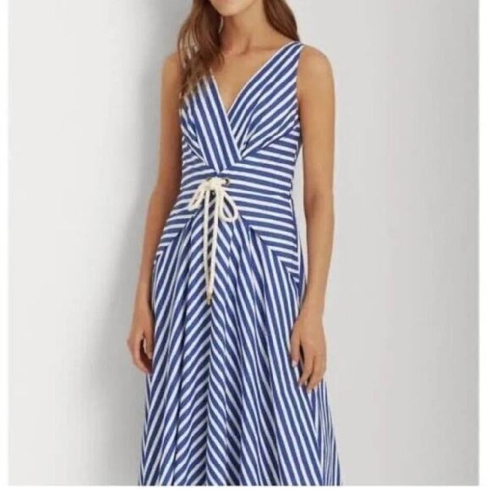 Ralph Lauren stripped blue sleeveless flared midi dress